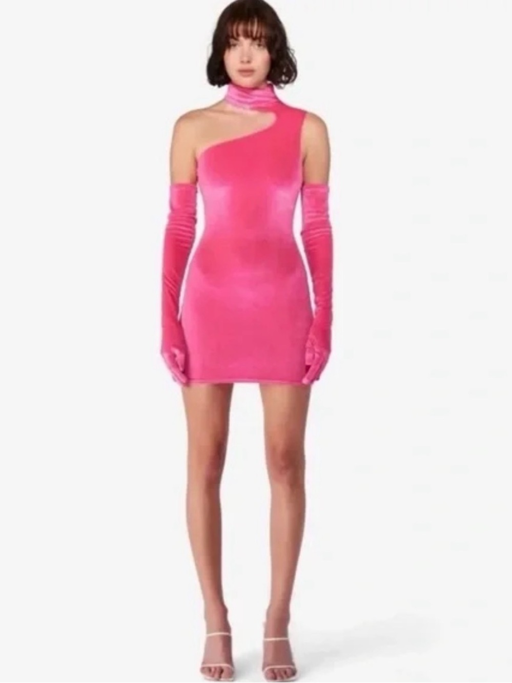 NEW Revolve Miscreants $255 Gina Pink Velvet Mini Dress + Gloves • Size US 10